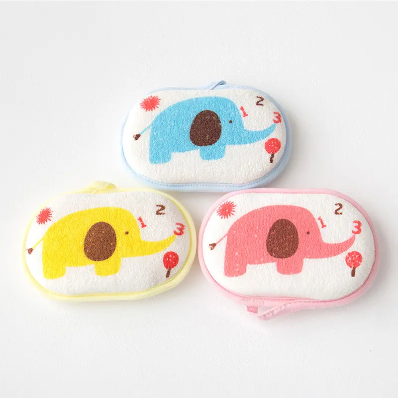 2PCS Cute Kids Baby Cotton Shower Bath Sponge Rub Cartoon elephant Body Wash Towel Infant Toddle Newborn Bath Brushes Soft Sponge