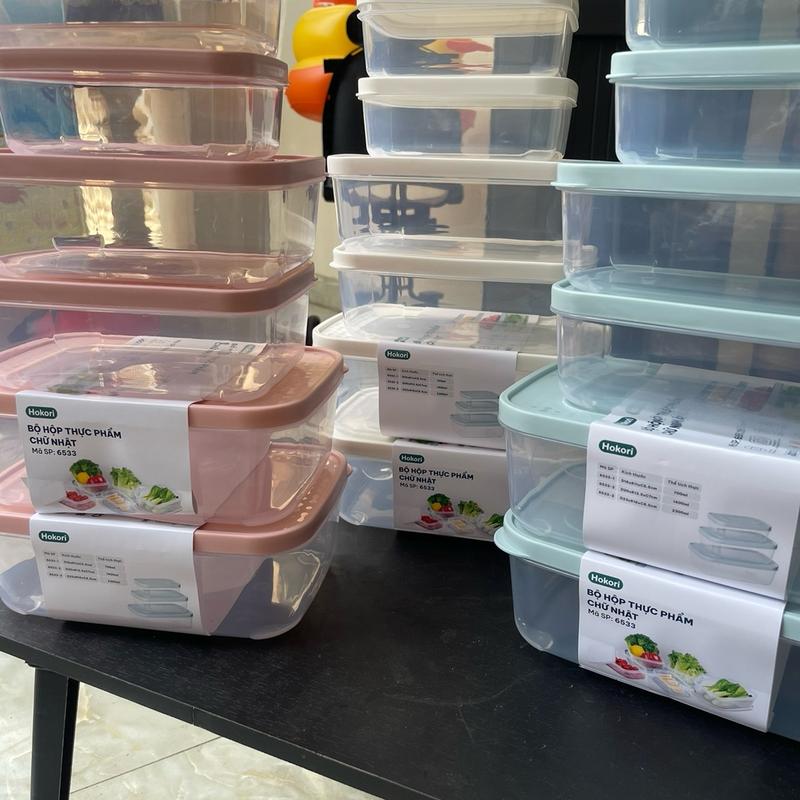 Bộ 6 -9 -12 Hộp đựng thực phẩm chữ nhật 2300ml 1400ml 700ml để tủ lạnh đùng được trong lò sóng tiện lợi