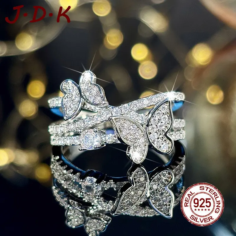 JDK Cincin Multi-layer Kupu-kupu Zircon Perak 925 Untuk Wanita Penjualan Panas