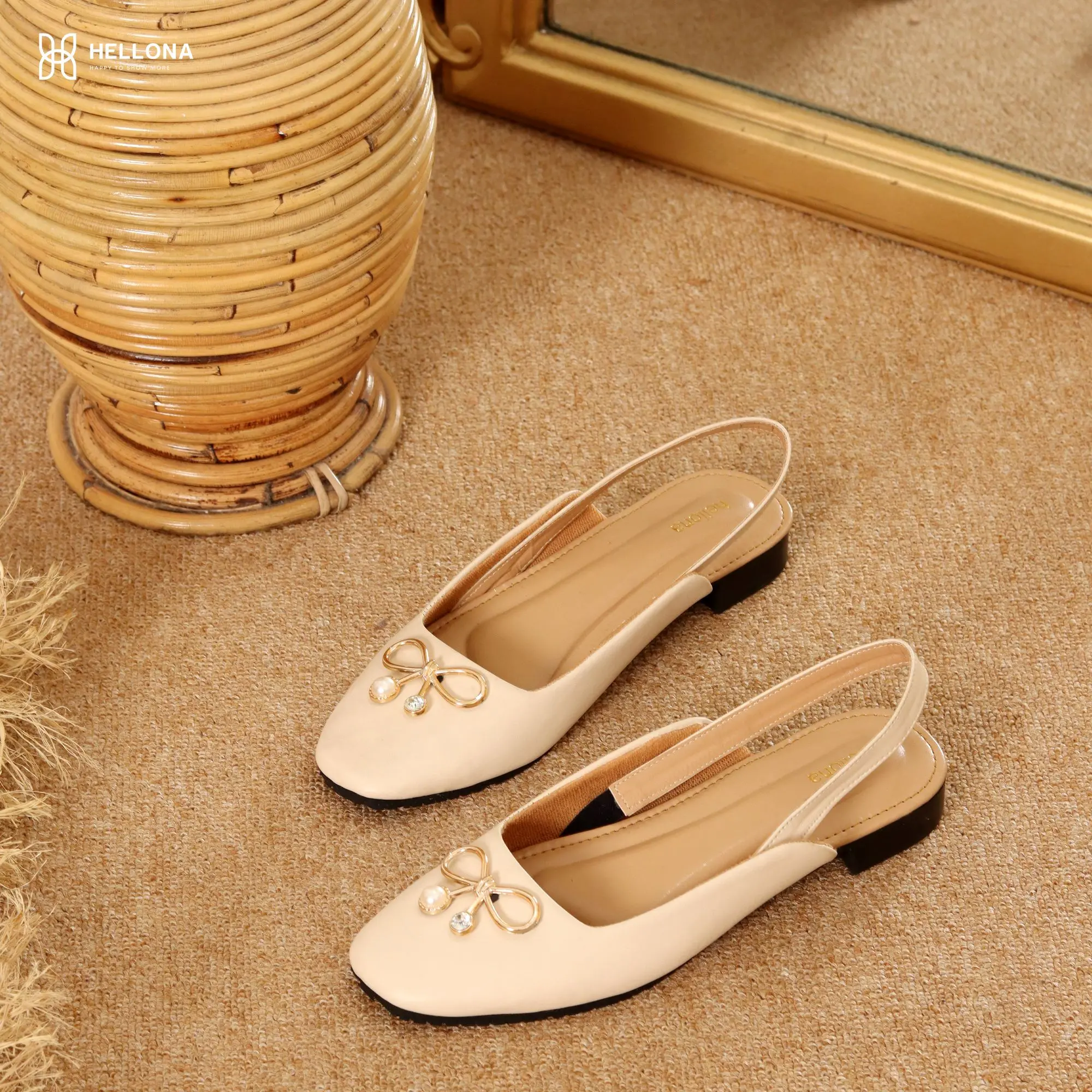 Hellona Zelin Flatshoes Wanita Cantik Simply Sol Karet Anti Licin Hak 2cm