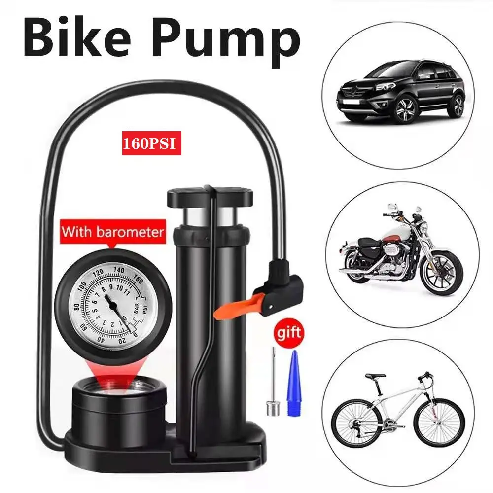 Bicycle Air Pump with Pressure Gauge 160PSI Pump for Bicycle/Motorcycle/MTB/Car Mini Tire Pump