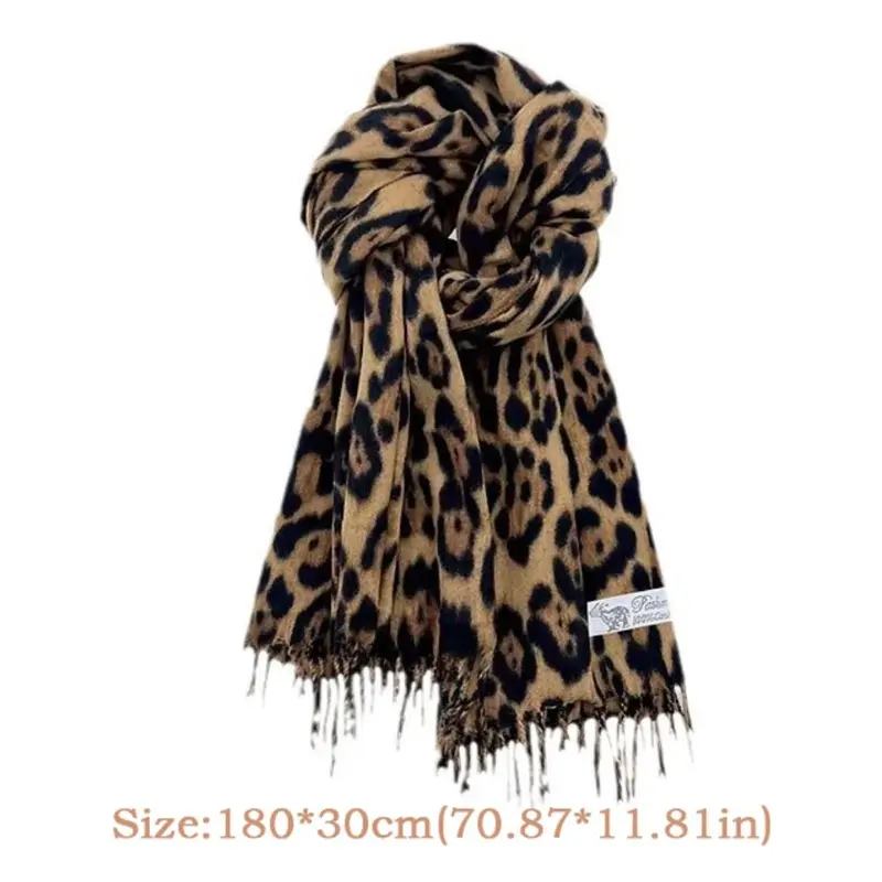 Khăn Choàng Tua Rua Da Báo, Phong Cách Hàn Quốc, Cashmere Giả, Dày Dặn, Pashmina Pashmina, Chống Gió, Khăn Quàng cổ Quàng Cổ Nữ, Quấn, Thích Hợp Cho Phụ Nữ Và Nam Giới 2