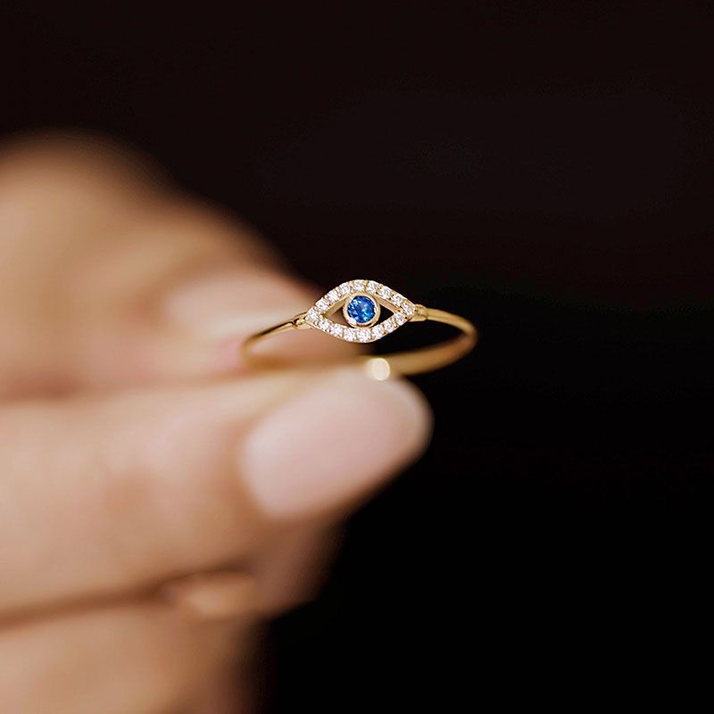 แหวนปรับได้ ดีไซน์ตาสีฟ้า มอยส์ซาไนต์ระยิบระยับ สไตล์วินเทจหรูหรา เสริมดวงป้องกันพลังลบ ของขวัญสุดพิ