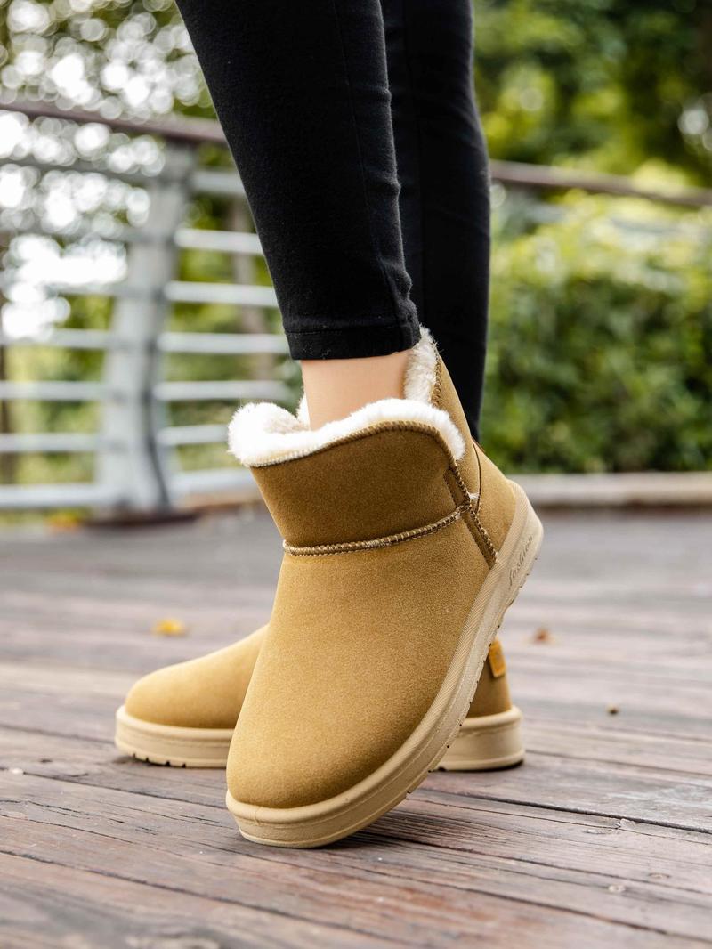 Product Introduction of Women's Solid Color Patched Design Ankle Boots, Fashionable Warm Snow Boots for Winter, Casual Comfortable Shoes for Daily Wear 4