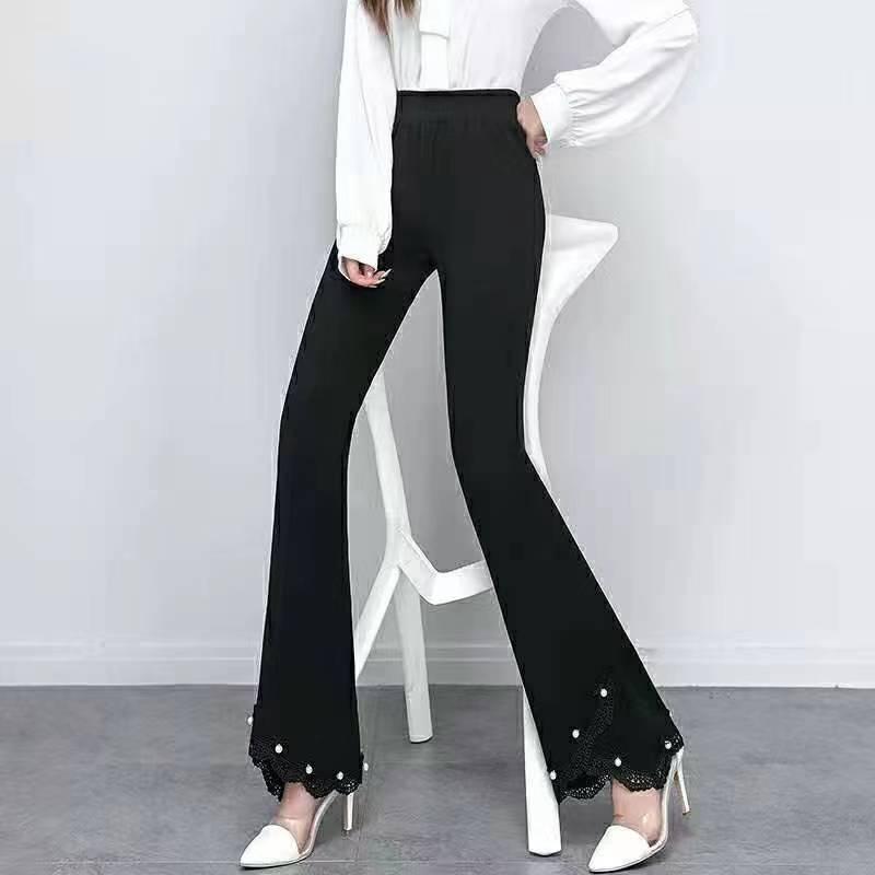 Quần Dài Ống Loe, Dáng Ôm, Dành Cho Nữ, Hàng Mới Về Mùa Hè 2024, Phong Cách Hàn Quốc, Thời Trang, Cạp Cao, Dáng Ôm, Xếp Ly, Đính Cườm, Quần Thường Ngày 2