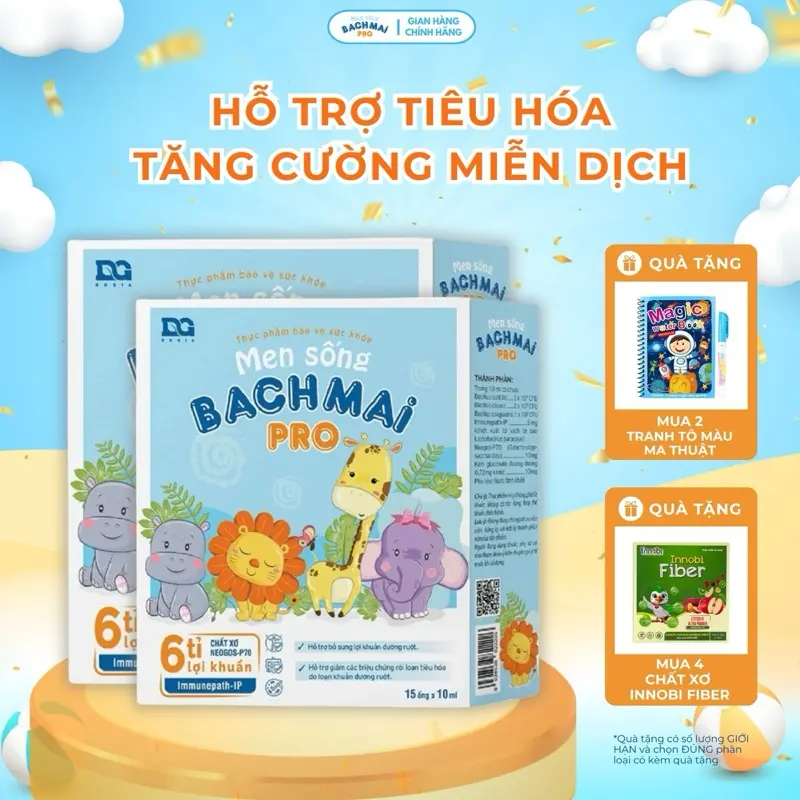 [Combo 2] hộp Men Sống Bạch Mai Pro 6 Tỷ Lợi Khuẩn (men vi sinh dùng cho tiêu chảy, táo bón, rối loạn tiêu hóa, biếng ăn)