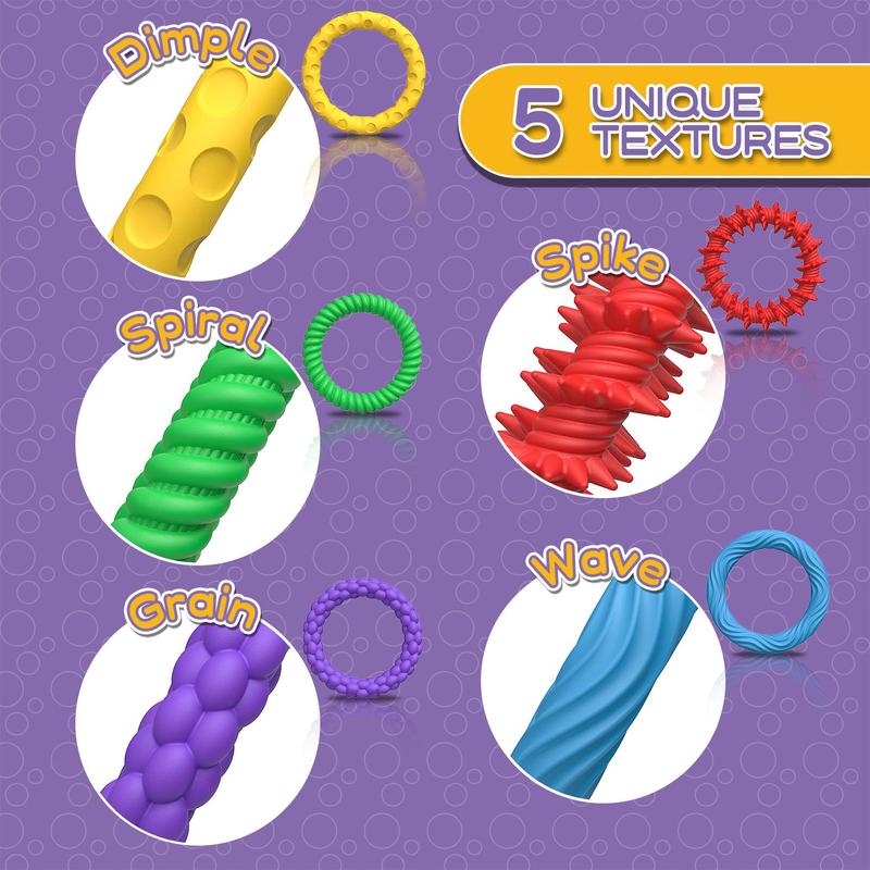 Product Introduction of Silicone Texture Decompression Toy, 5 Counts/set Colorful Fidget Toys, Sensory Texture Bracelet, Stress Relief Toy for Kids & Adults 2