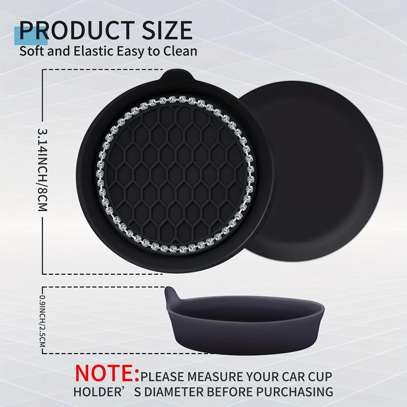 Artificial Rhinestone Decor Car Coaster, 2 Counts/set Car Cup Holder Mat, Non-slip & Waterproof Cup Holders Pad, Car Interior Accessories for Women & Men 1