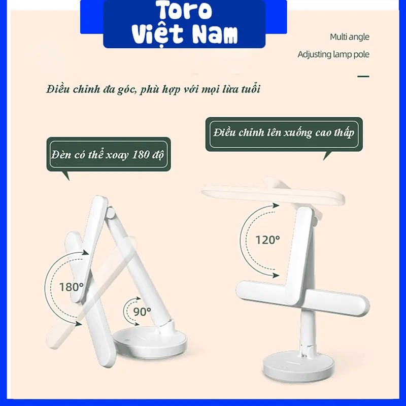 Đèn học tích điện điều chỉnh 3 chế độ màu dung lượng khủng 3200Mh bảo vệ thị lực Toro Việt Nam 1
