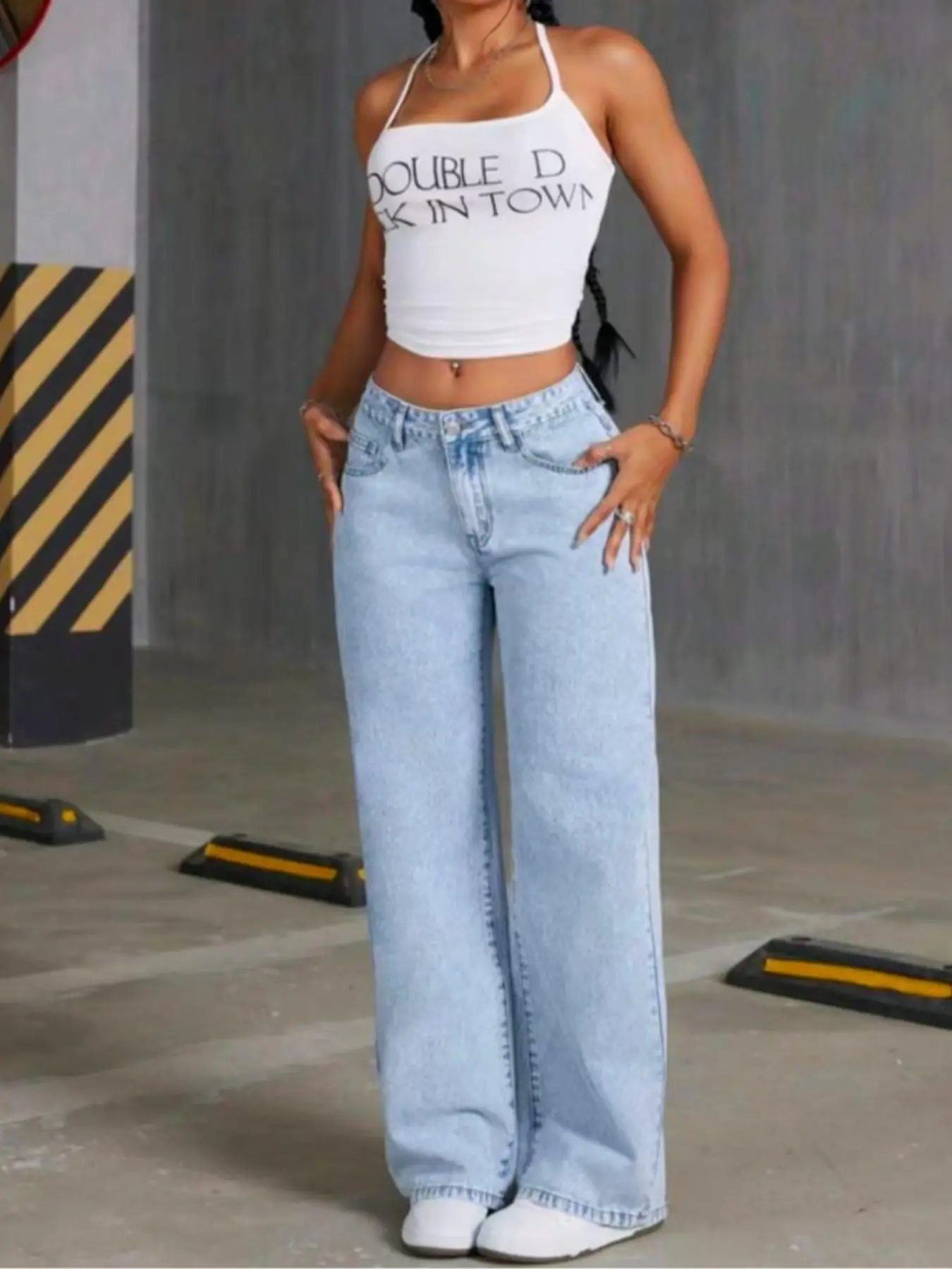 Women's Bow Embroidered Wide Leg Denim Jeans, Casual Comfy Jeans for Daily Wear, Ladies Bottoms for Summer