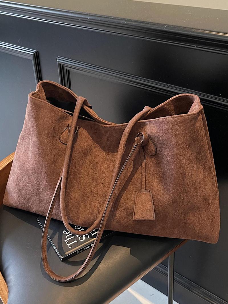 Product Introduction of Women's Solid Color Shoulder Bag, Fashionable Temperament Large Capacity Tote Bag, Simple Retro Style Shoulder Bag for Work, School, Daily Commuting 0