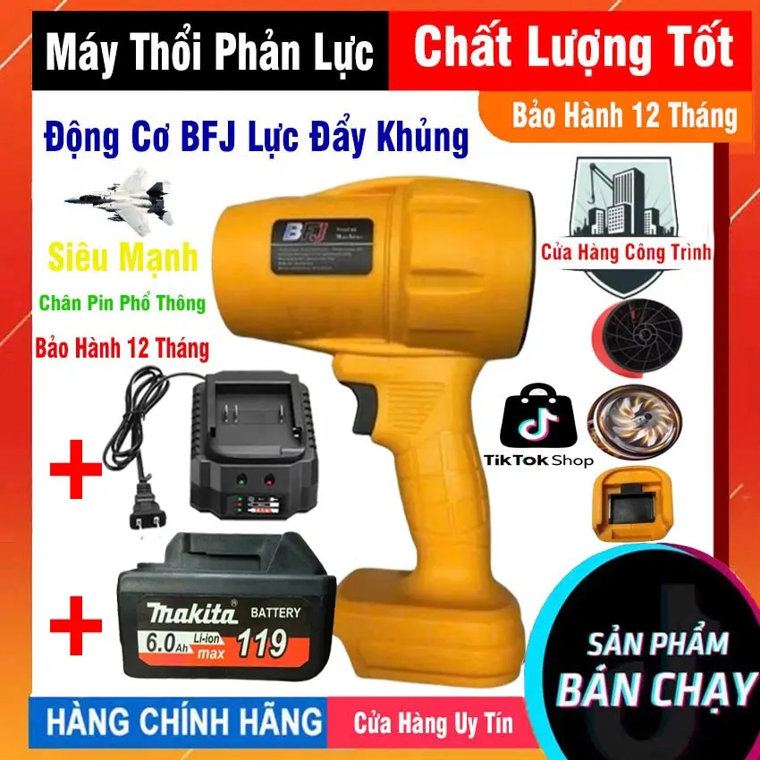 Máy thổi phản lực BFJ dùng pin động cơ máy bay boing 787, Quạt thổi bụi, Máy thổi lá sấy tóc cầm tay mini siêu mạnh chân pin phổ thông trọng lượng nhẹ
