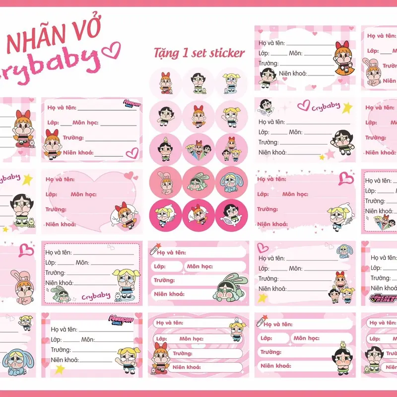Set 24 nhãn vở Capybara -Labubu - Chiikawa- Maltese dễ thương xinh xắn 3