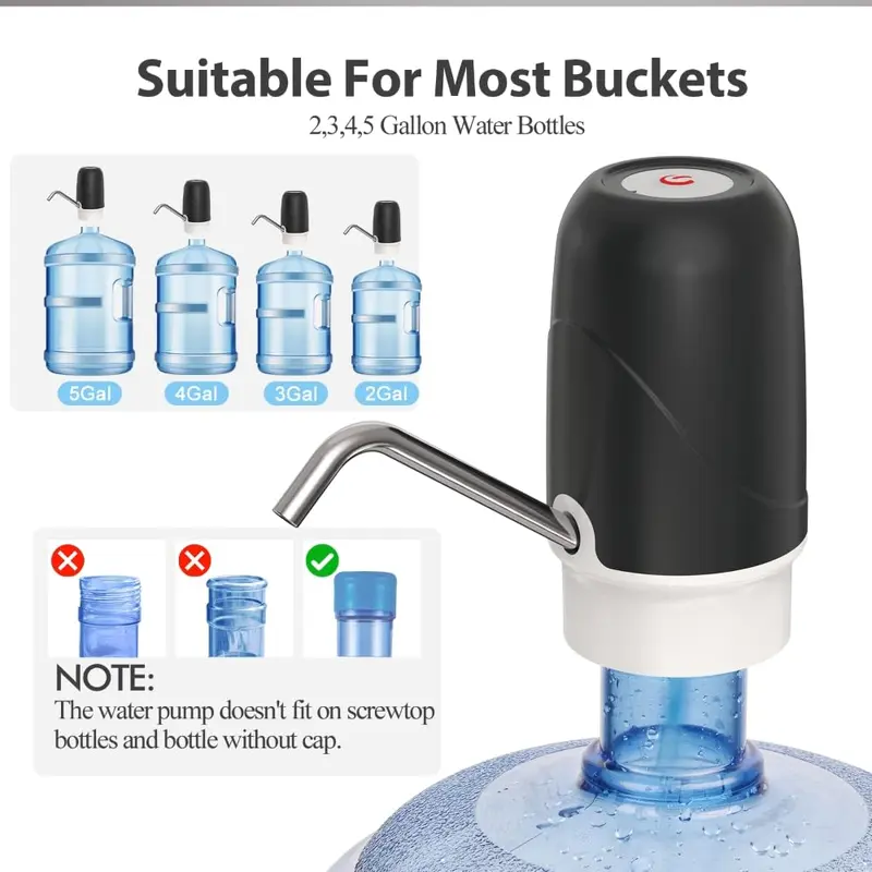 Portable Electric Water Bottle Pump, 1 Count USB Rechargeable 5 Gallon Water Bottle Pump, Household Water Dispenser, Drinking Utensils for Home Office 2