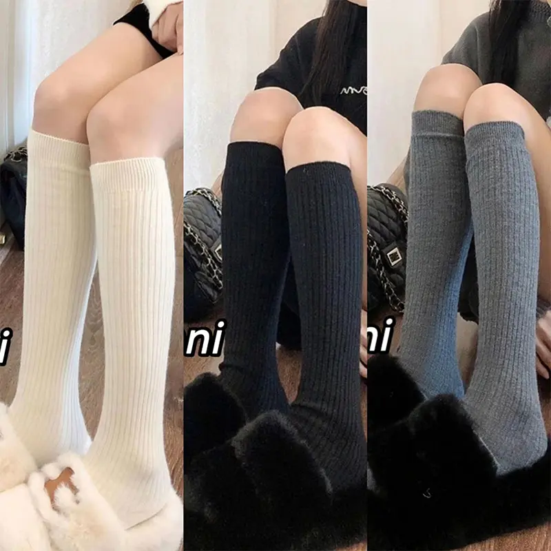 Tất Bắp Chân, Tất Mùa Đông, Họa Tiết Sọc, Tất Ống Giữa, Phong Cách Nhật Bản Women