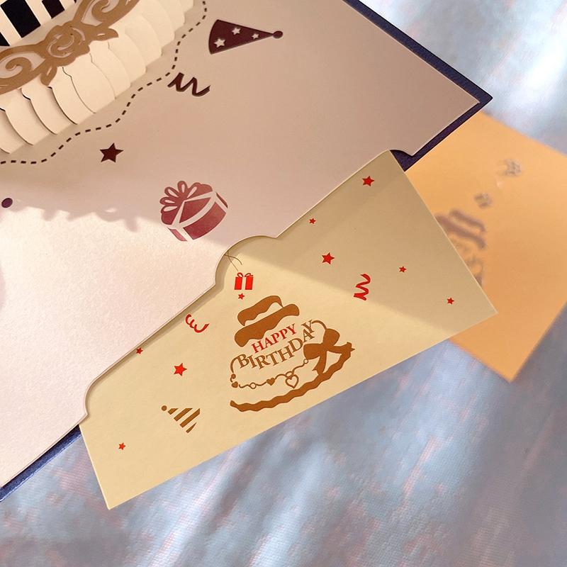 Product Introduction of Thiệp bánh sinh nhật, thiết kế 3D, với âm nhạc nhẹ, thẻ chúc mừng, thích hợp làm quà tặng sinh nhật vui vẻ, bao gồm đồ dùng 5