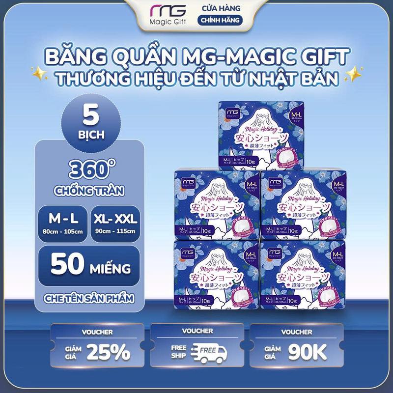   50 MIẾNG GIÁ HỜI  Băng Vệ Sinh Dạng Quần MagicGift Đai Eo Co Dãn Chống Tràn 360° Sử Dụng Ngày Đêm Phù Hợp Phụ Nữ Mang Thai Và Sau Sinh 