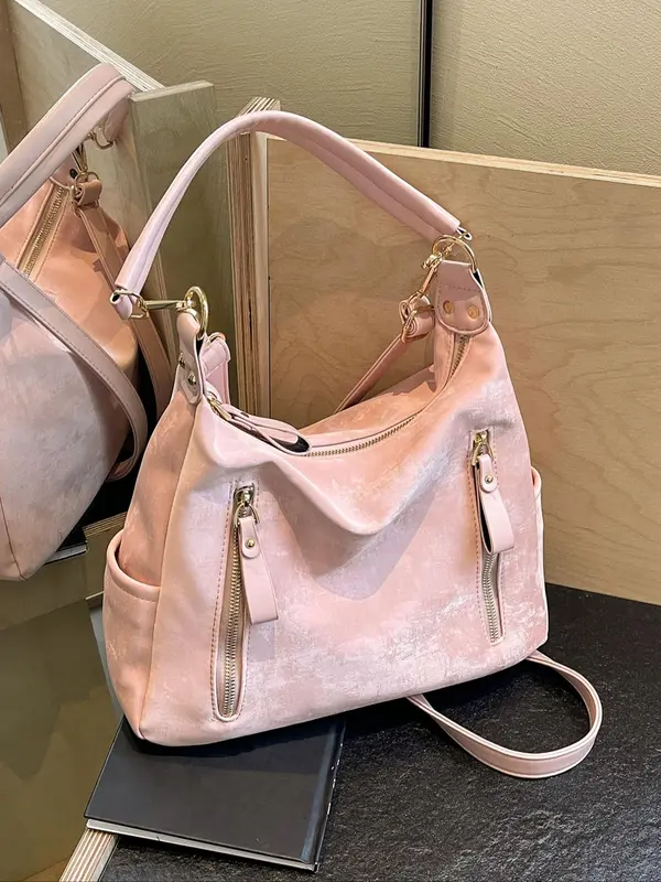 Summer Fashion Studded Decor Solid Color Zipper Shoulder Bag, Leather Satchel, Women's Trendy Crossbody Bag for School & Party, Crossbodybagwomen, Everyday Bags 5