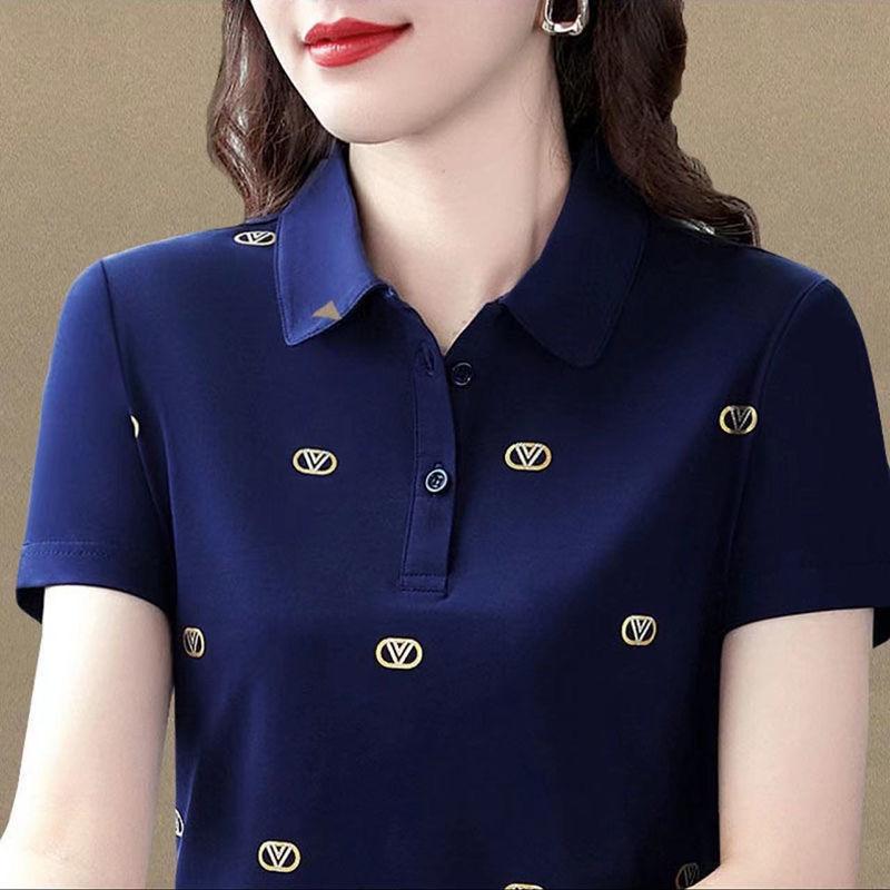 Áo Thun Ngắn Tay, Cổ Bẻ Nữ, Chất Lượng Cao, Ve Áo Cho Mẹ, Hàng Mới Về Mùa Hè, Áo Polo, Áo Thường Ngày Thể Thao Trung Niên