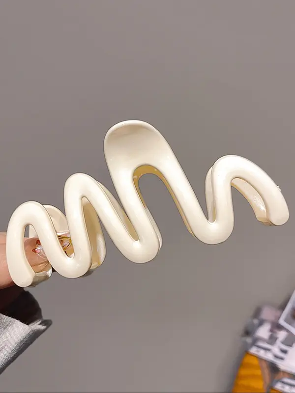 Modern Plain Color Wave Shape Design Hair Claws, 3pcs Casual Versatile Wavy Large Hair Claws for Daily Wear, Simple Style Fashion Hair Accessories for Women & Girls 6