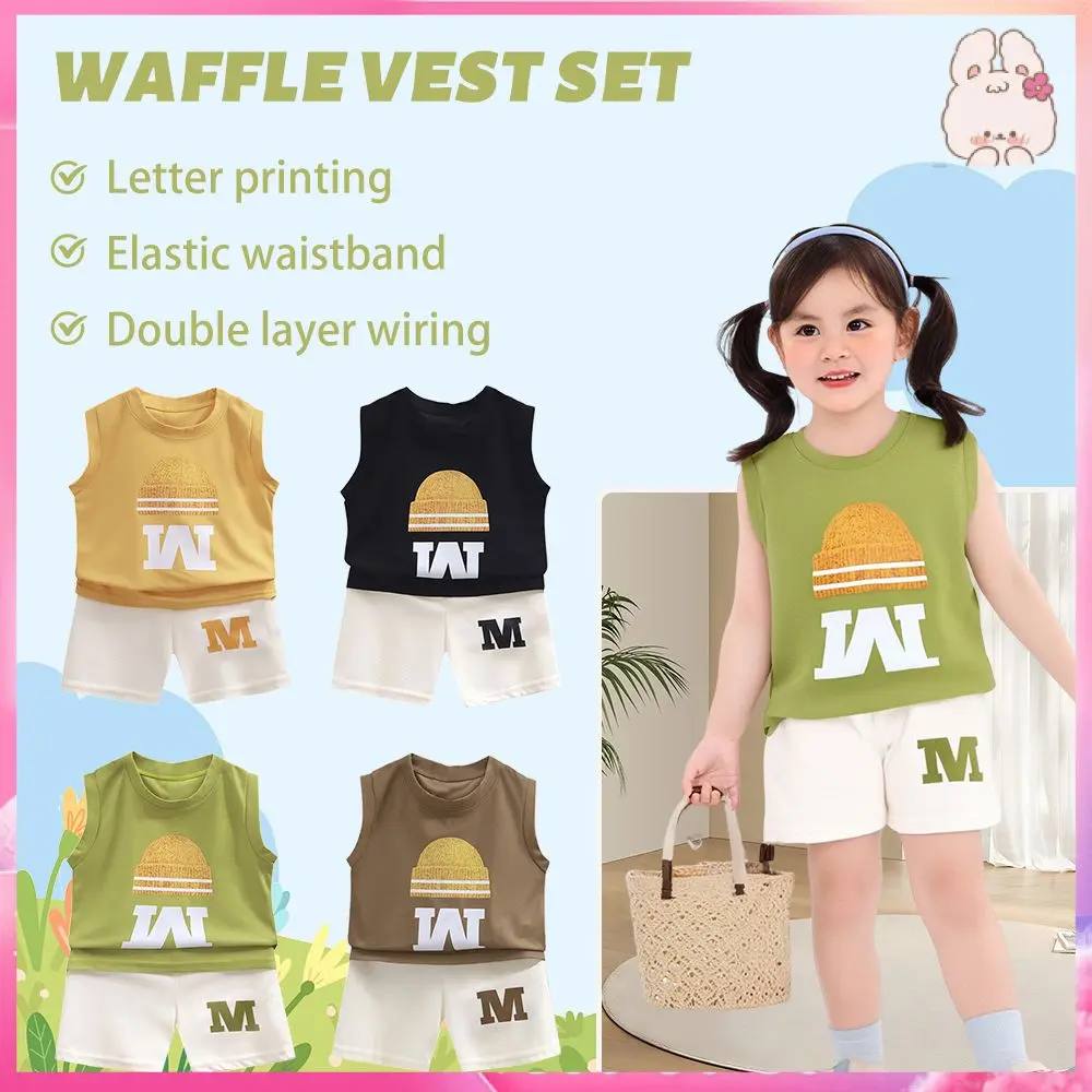 กล้ามเนื้อ Tee เด็กเสื้อกั๊ก, เสื้อยืดถัง, สำหรับเด็กชายอายุ 1, 2, 3, 4, 5, 6 ปี, เสื้อผ้าเด็กผู้หญิง, ชุดกางเกงขาสั้น, แขนกุด, สไตล์เกาหลี, ชุดวาฟเฟิล, ชุดเด็ก, เหมาะสำหรับเด็กวันเกิดและเทศกาลของขวัญ