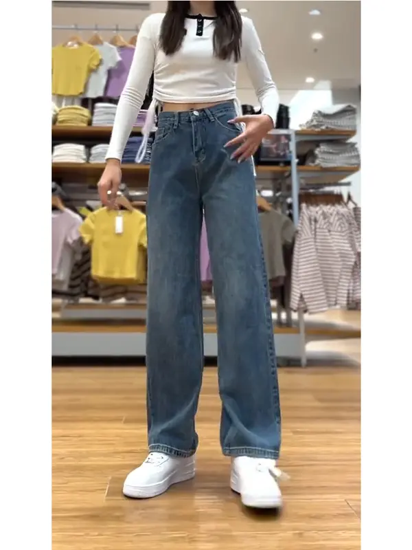 lulu-jeans Biru Retro Hight Waist Kulot Celana Jeans Wanita Korea 5