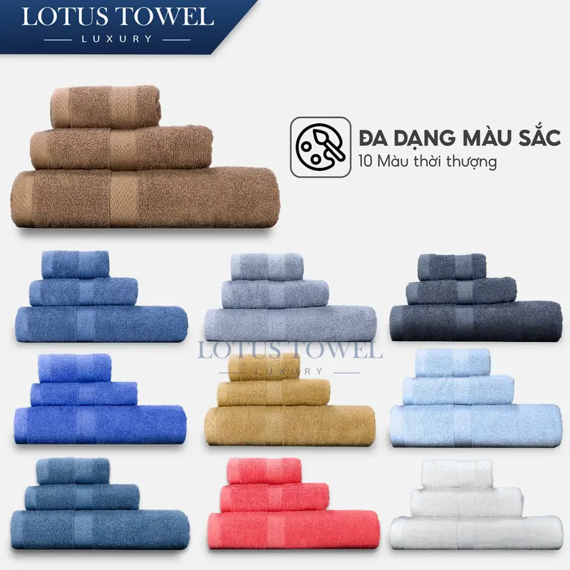 Bộ 3 Khăn ( Khăn Tắm, khăn Gội, Lau mặt) lotustowel Làm Từ Sợi Cotton Cao Cấp, Mềm Mịm, Thấm Hút, Không Ra Màu Dùng cho Nhà Tắm, Spa, Khách sạn, Resort 6