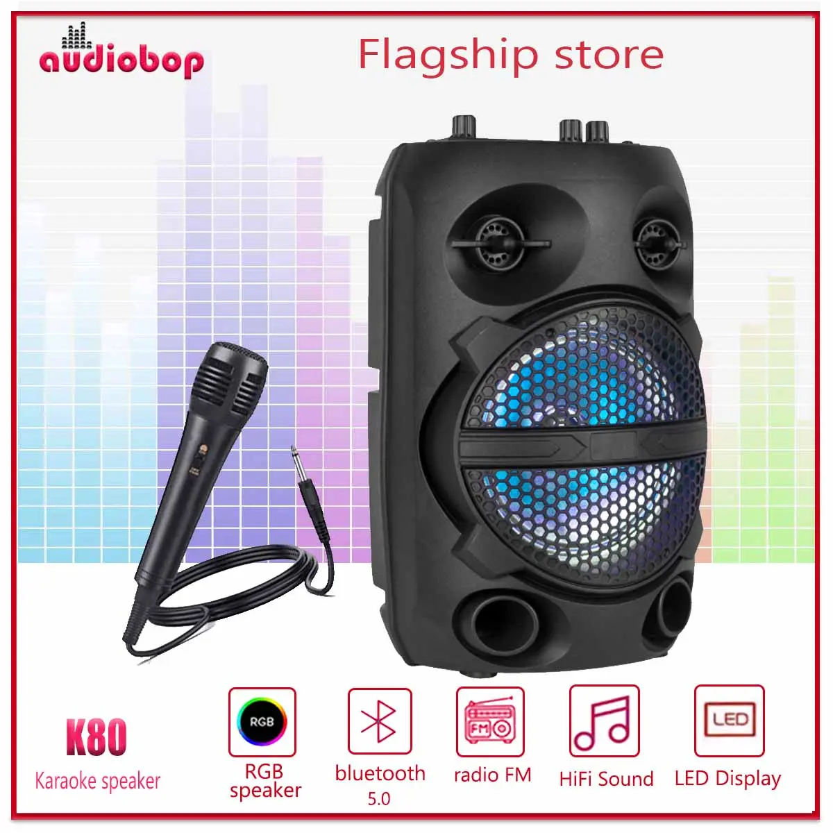 8.5 Inch Super Bass Karaoke Portable Wireless Bluetooth Speaker with free wire MICROPHONE and Remote Control K80