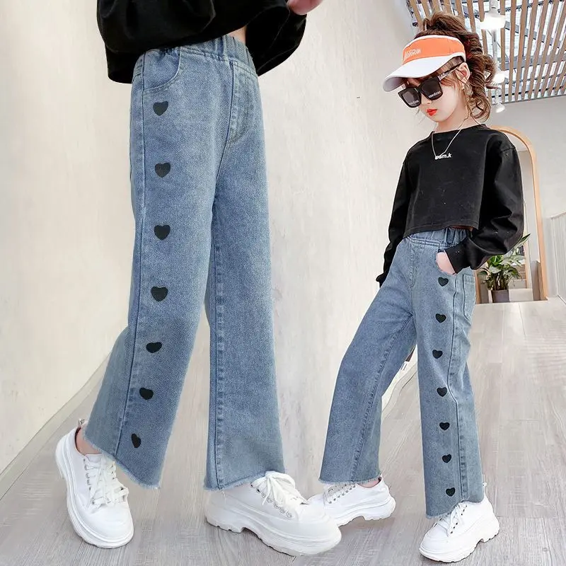 Quần Jean Bé Gái, Hàng Mới Về Mùa Xuân Và Mùa Thu 2021, Phong Cách Hàn Quốc, Quần Ống Đứng Cho Bé Gái, Quần Dài, Mỏng, Trung Bình Và Lớn, Dáng Rộng, Thích Hợp Cho Trẻ Em