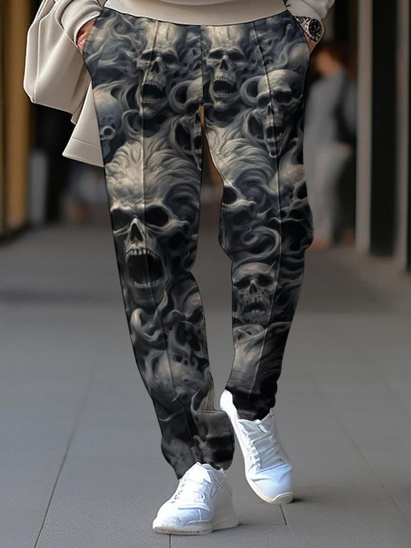 Product Introduction of Men's Regular Fit Geometric Print Drawstring Waist Pants, Casual Style Comfy Pocket Straight Leg Trousers for Fall & Winter, Men's Bottoms for Daily Wear 4