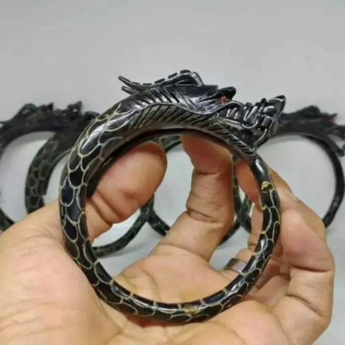 Gelang akar bahar hitam ukir naga full sisik berkualitas