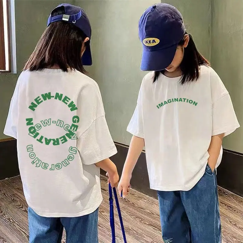 Quần Áo ngắn Tay Cho Trẻ Em, Chất Liệu Cotton Nguyên Chất, Cho Bé Gái, Bộ Sưu Tập Mùa Hè Mới, Áo Sơ Mi Cơ Sở Cho Trẻ Em, Áo Phông Trắng Cho Trẻ Em Lớn
