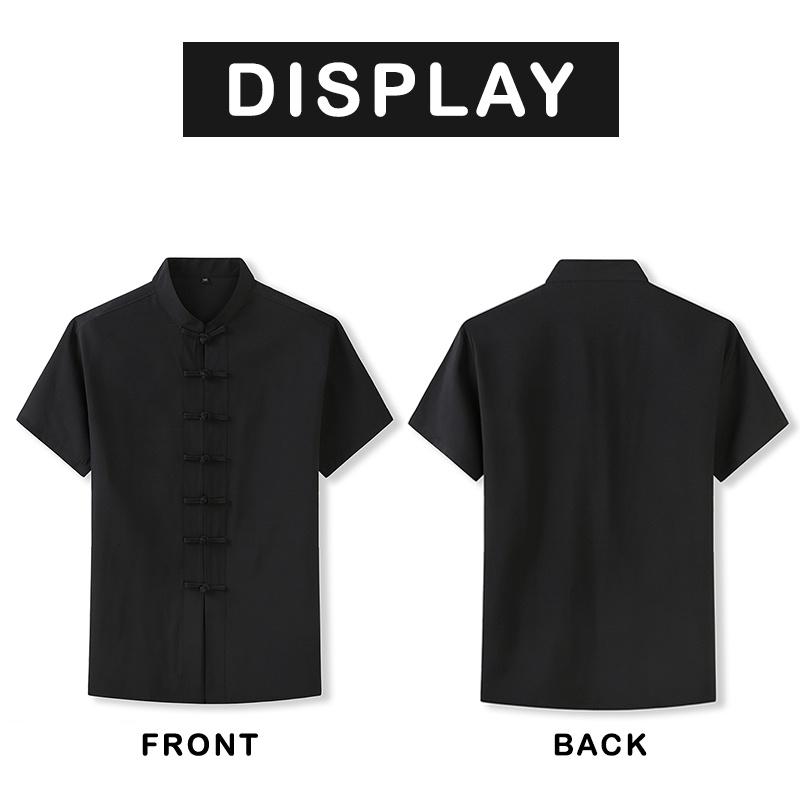 [3xl-10xl] Men Oversized Oversized Plain Mandarin Collar Short Sleeve Knot Buttons Black White Red Shirts 2