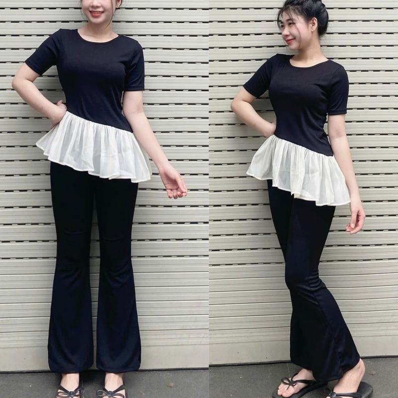 Set bộ quần loe bigsize đồ bộ nữ đồ mặc nhà dễ thương form ôm đồ bộ áo tay ngắn đẹp xinh MS5009 Top Women  Voi 2