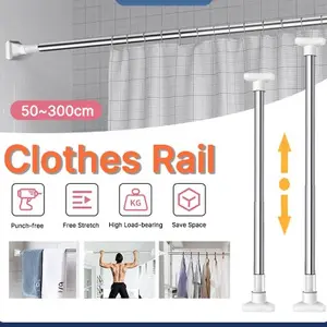 Clothes Rail/Tiang Pipa Fleksibel/Tiang Kamar Mandi / Tiang Gantungan Pakaian Multifungsi 50-300cm Stainless Steel Shower