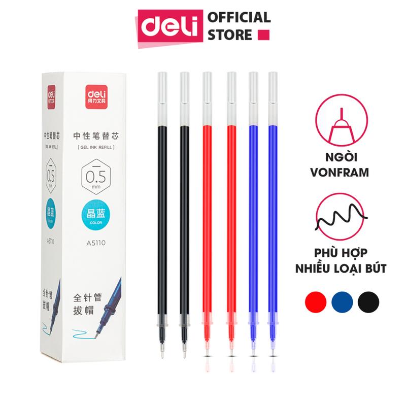 Ngòi bút gel Deli ngòi 0,5 0,35mm ruột bút dùng cho bút bi bấm viết trơn tru A5110 A5111 S206 S221- ngòi thay cho bút A575 A623 EG67 A117 A057B