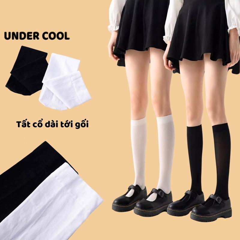Tất Nữ Cổ Cao Đùi Trơn Đen Trắng UNDERCOOL Tất Ống Dài Qua Bắp Chân 42cm Dành Cho Nữ phong cách Nữ Sinh Hàn Quốc  TC67 0