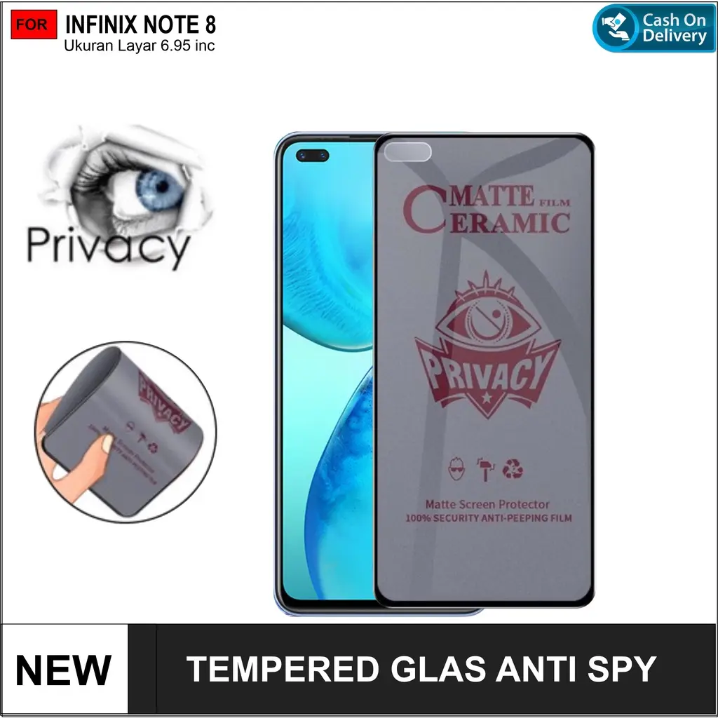 Pelindung Layar Ceramic Anti SPY Infinix Note 8