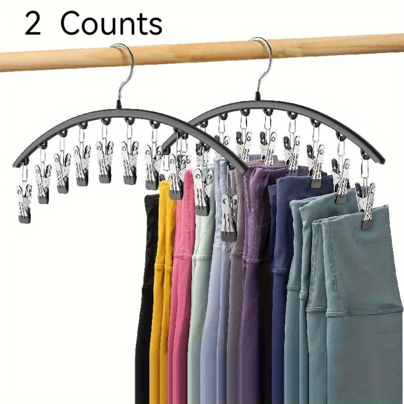 Product Introduction of Stainless Steel Leggings Hanger, 2 Counts Space Saving Curved Hanger with 10 Clips, Pants Socks Hanger for Clothes Shops, Home Organizer 0