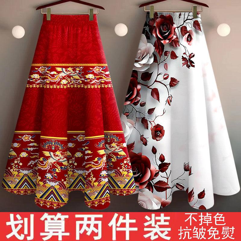Product Introduction of กระโปรงยาวปานกลาง เสื้อผ้าผู้หญิงพลัสไซส์ สไตล์ตะวันตกใหม่ พิมพ์ลาย กระโปรงสวิงขนาดใหญ่ เดรดกระชับสัดส่วน ซ่อนผ้าโพกหัวเหนือเข่า กระโปรงเอวสูง 2024 4