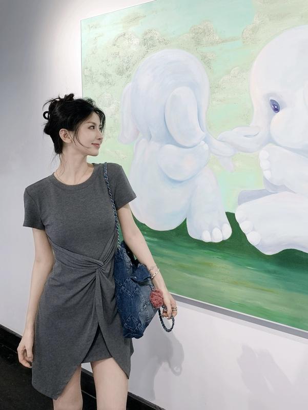 Váy thun váy polo thắt eo trẻ trung năng dộng Nữ Women Cotton Dress Voi  đơn giản váy thường mặc lala  dress 2