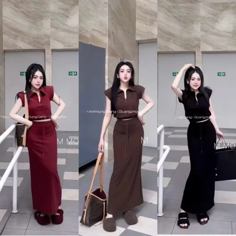 Sét bộ váy dài áo khoá lửng cho nữ - Bông xinhne