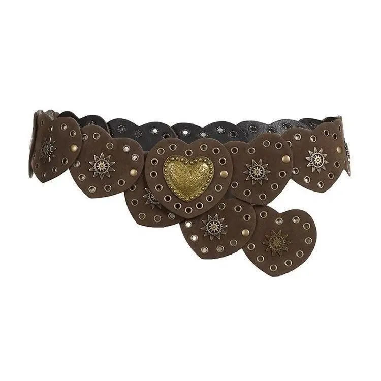 Vintage Western Tribal Waist Belt – Y2K Edgy Metal Heart 