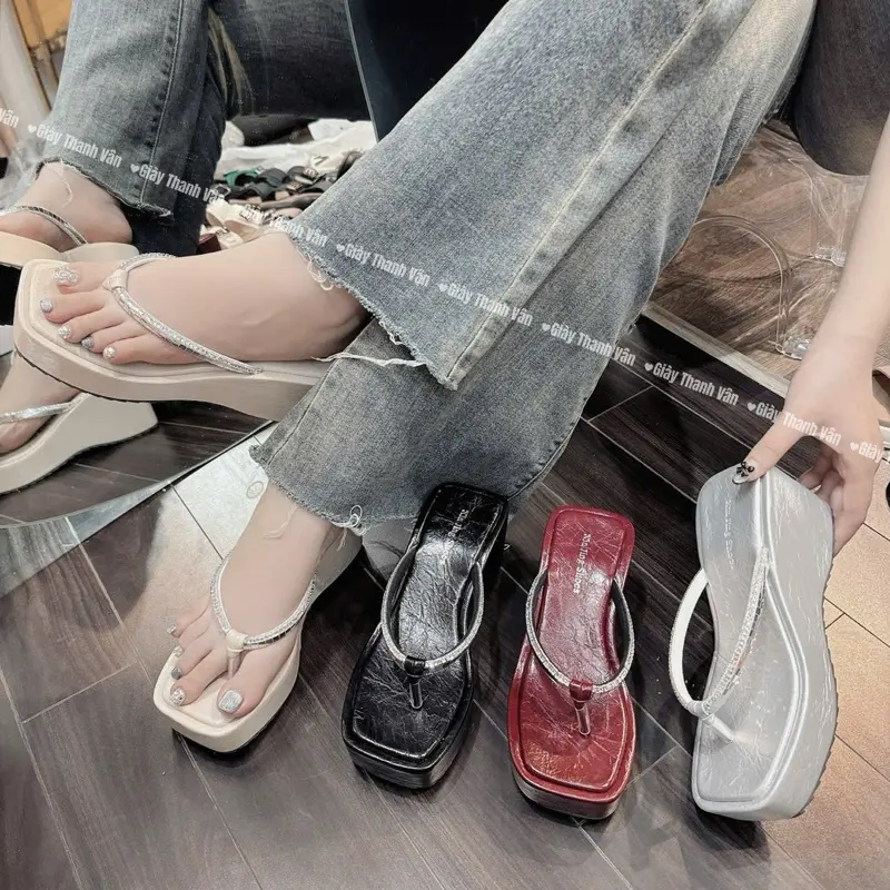 Dép kẹp đá xuồng cao 7phân 4 màu (D0224)