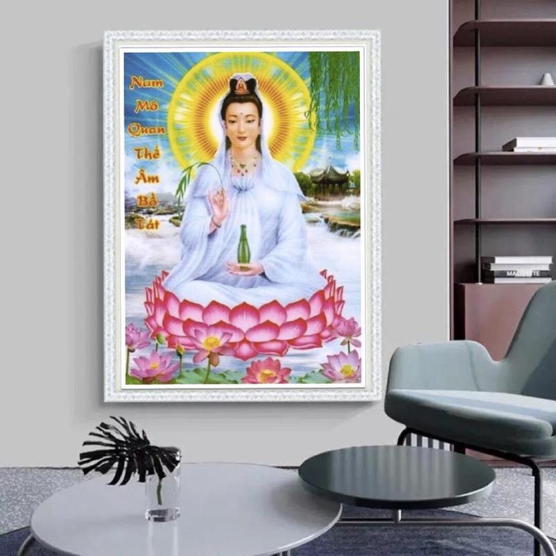 Tranh Đính Đá phật Quan Thế Âm Bồ Tát -Kích thước: 75x55cm (tranh chưa gắn đá)