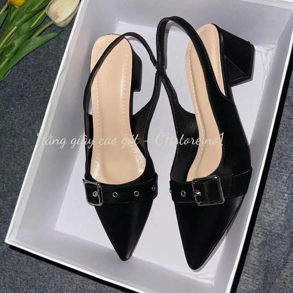 Giày cao gót quai chun phối đai khoá, giày nữ sang trọng thanh lịch dễ đi dễ phối đồ mã C54 DéP Shoes