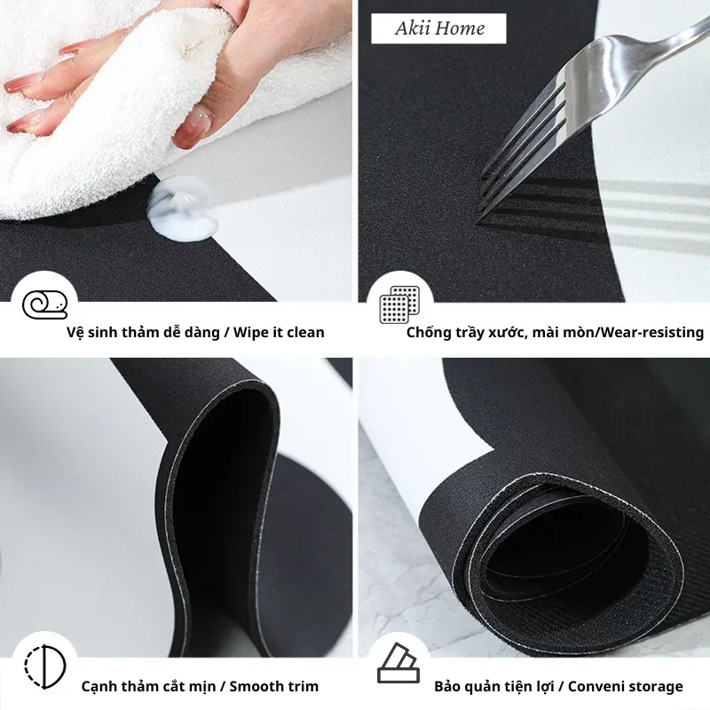 Thảm lau chân silicon 5D thấm hút nước, mặt đế cao su chống trơn trượt 40x60cm Akii Home T25 3