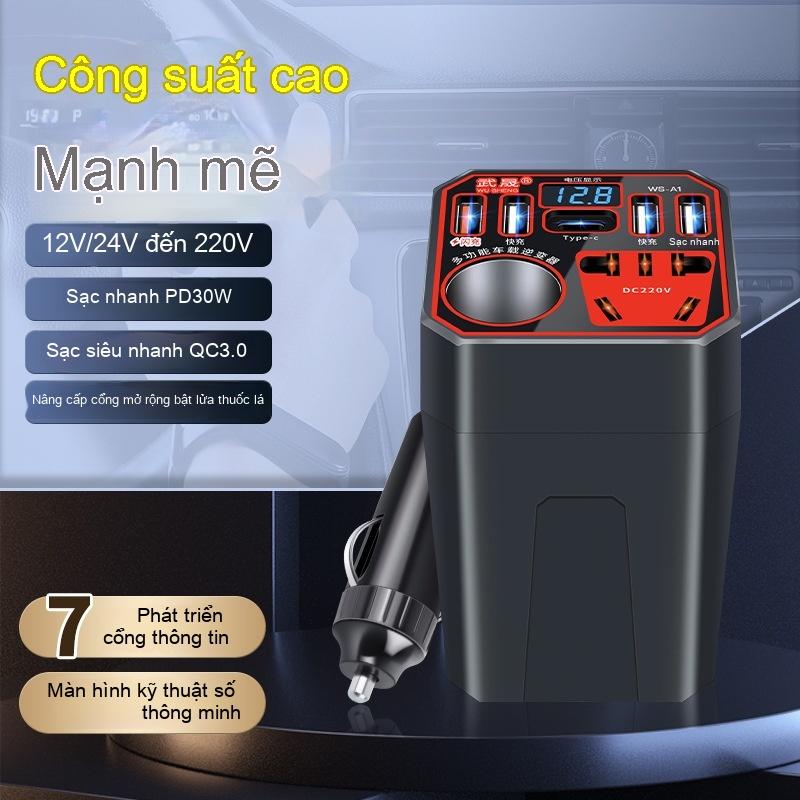 Biến tần ô tô 12V 24V đến 220V Bộ chuyển đổi DC công suất cao với đầu ra AC kép và cổng USB Biến tần điện Thông Dụng cho ô tô xe tải và SUV bộ chuyển đổi 12v sang 220v ô tô