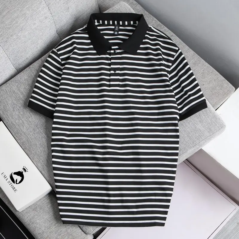 Polo sọc kẻ ngang vải Pique cổ bẻ UMA STORE Form Regular Menswear Ngắn Tay Đen Trắng (POLOUMAOR 3 ) Có Cổ Áo Tay Ngắn 0