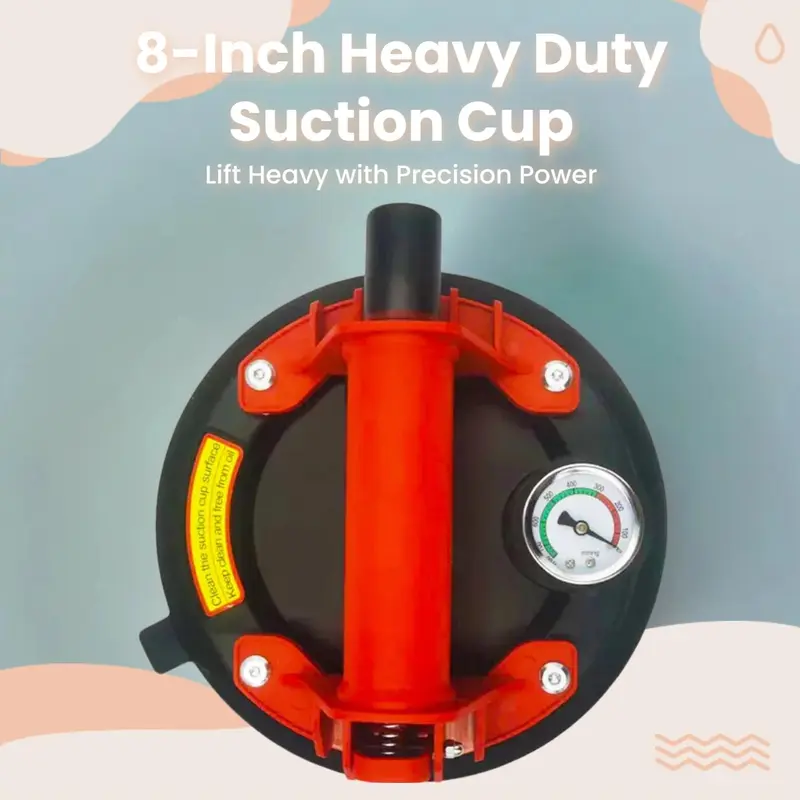 Heavy Duty Vacuum Suction Cup Tool, 8-inch Strong Vacuum Suction Cup with Pressure Gauge, Heavy Duty Design Industrial Suction Cup Lifter, Small Hand Tools, Handheld Vacuum Suction Cup for Granite Tile Glass 5